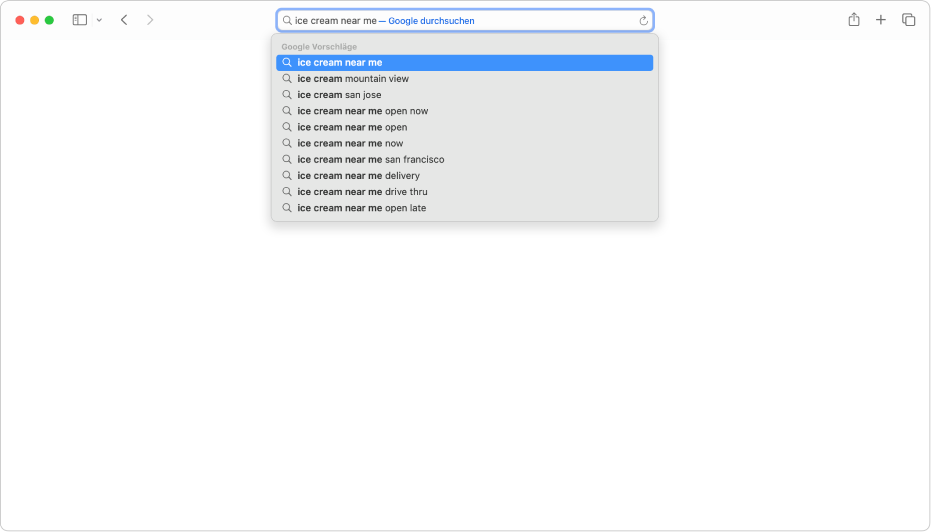Das intelligente Suchfeld von Safari, in dem du den Namen oder die URL einer Website eingeben kannst.