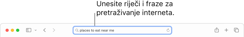 Pametno polje za pretraživanje preglednika Safari, gdje možete unijeti riječi i fraze za pretraživanje interneta.