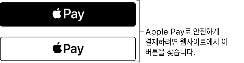 Apple Pay로 구입을 수락하는 버튼이 웹사이트에 나타남.