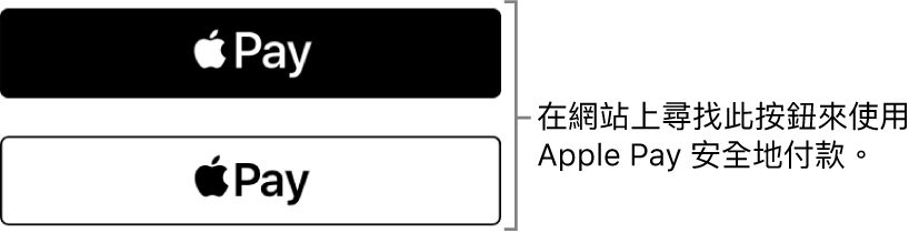 接受使用 Apple Pay 進行購買的網站上會出現的按鈕。