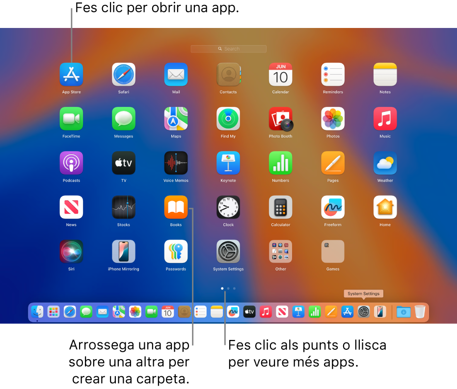 El Launchpad mostra les apps que pots obrir.