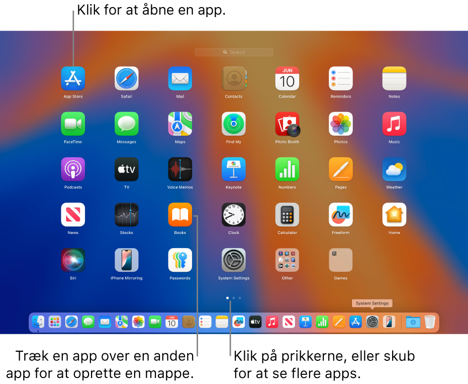 Launchpad viser apps, du kan åbne.