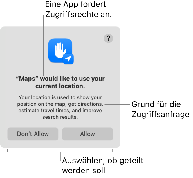 Die App „Karten“ fragt nach Zugriff auf deinen aktuellen Standort.