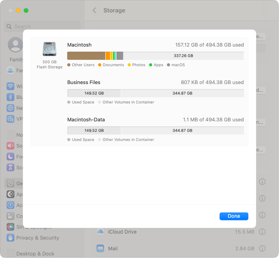 A single APFS partition (container) with two volumes.