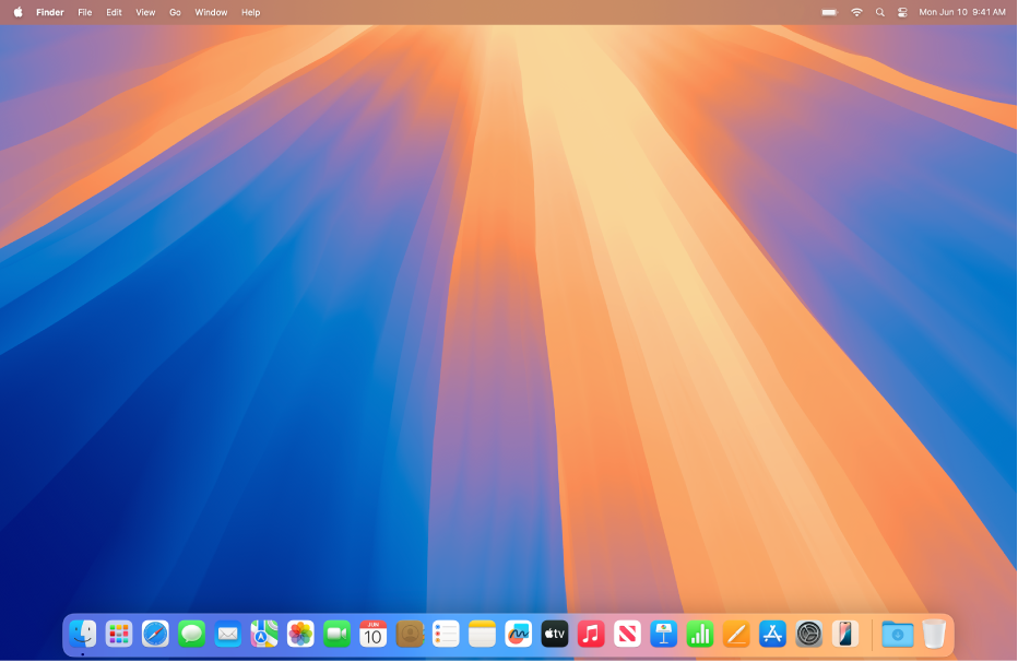 The Mac screen showing the menu bar at the top, the desktop in the middle, and the Dock along the bottom.