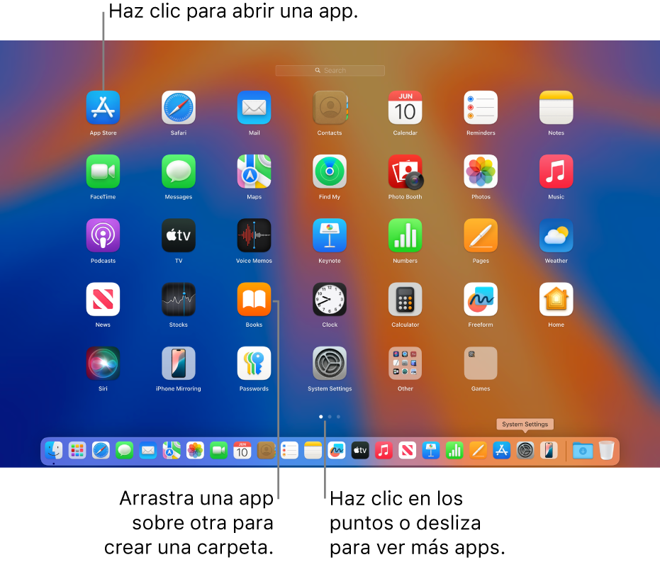 Launchpad mostrando apps que puedes abrir.