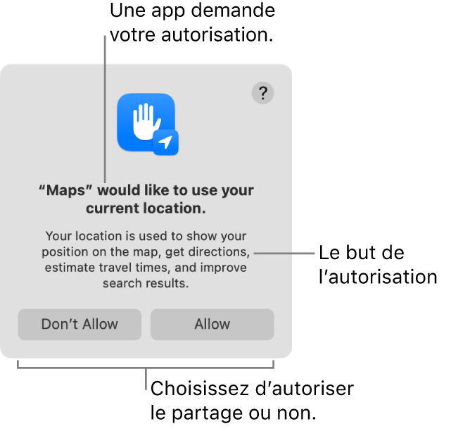 L’app Plans demande l’autorisation d’utiliser votre position actuelle.