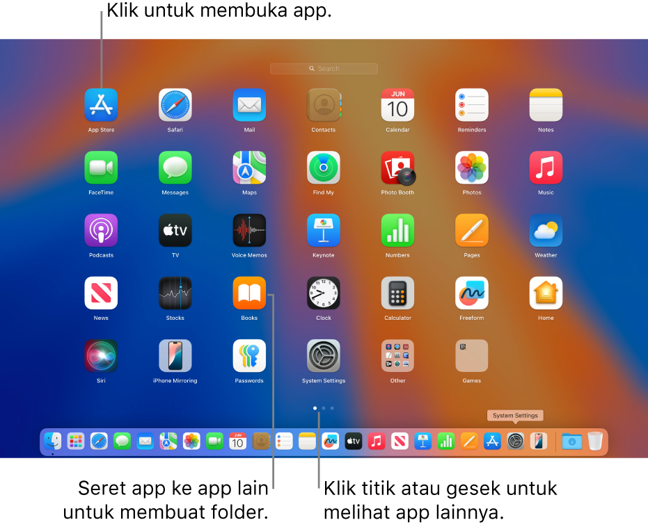 Launchpad menampilkan app yang dapat Anda buka.