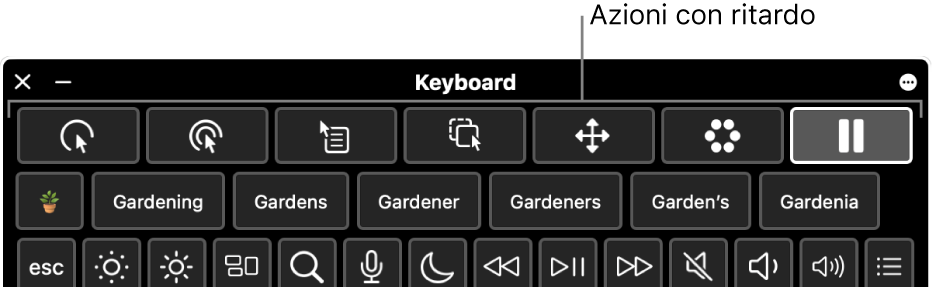 Pulsanti di azioni con ritardo lungo la parte superiore della tastiera accessibile.
