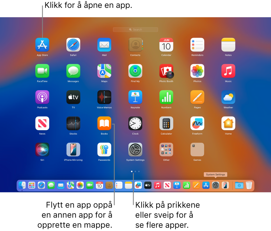 Launchpad viser appene du kan åpne.