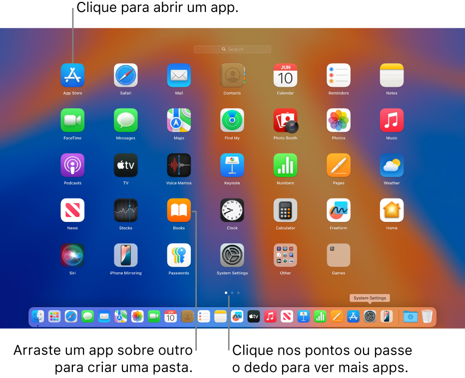 Launchpad mostrando apps que você pode abrir.