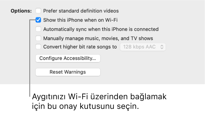 İçerik öğelerini elle yönetmeye yönelik eşzamanlama seçenekleri.