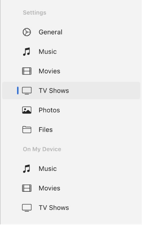 The sidebar showing TV Shows selected.