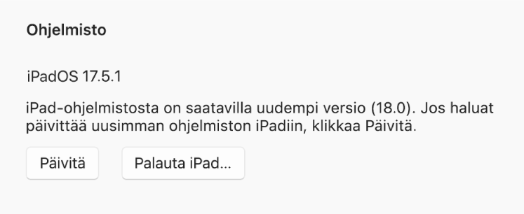 ”Palauta [laite]” -painike tulee näkyviin ”Etsi päivityksiä” -painikkeen viereen.