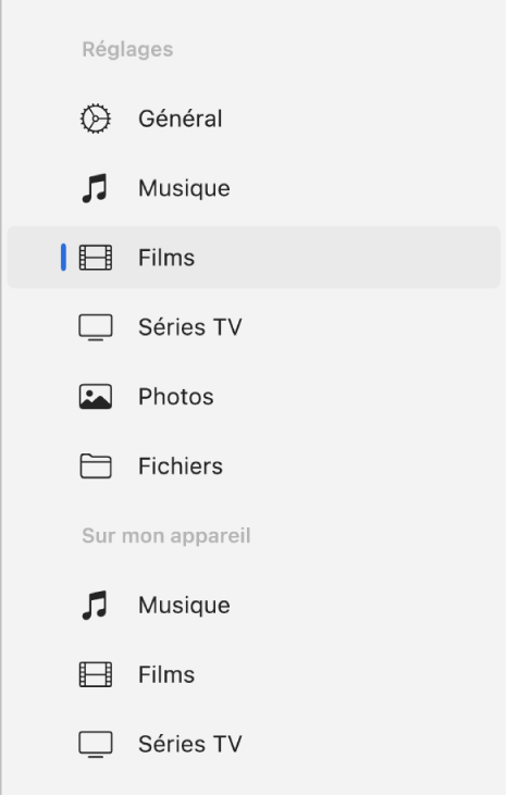La barre latérale affichant lʼoption Films sélectionnée.