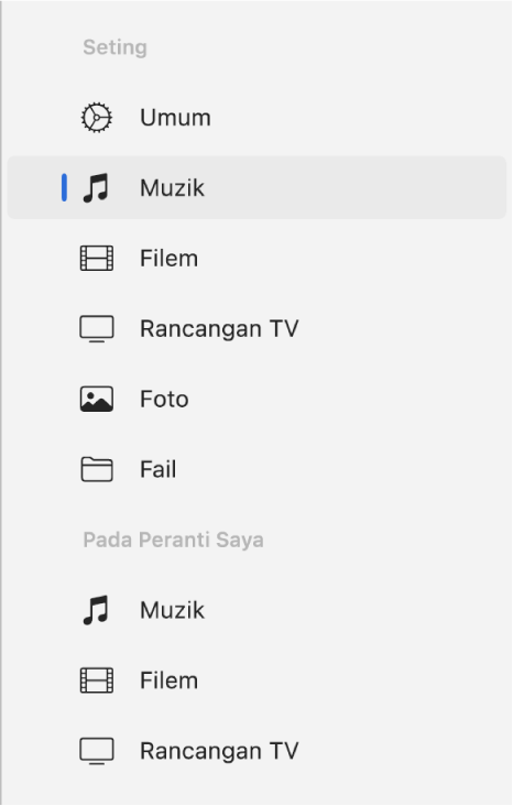 Bar sisi menunjukkan Muzik dipilih.