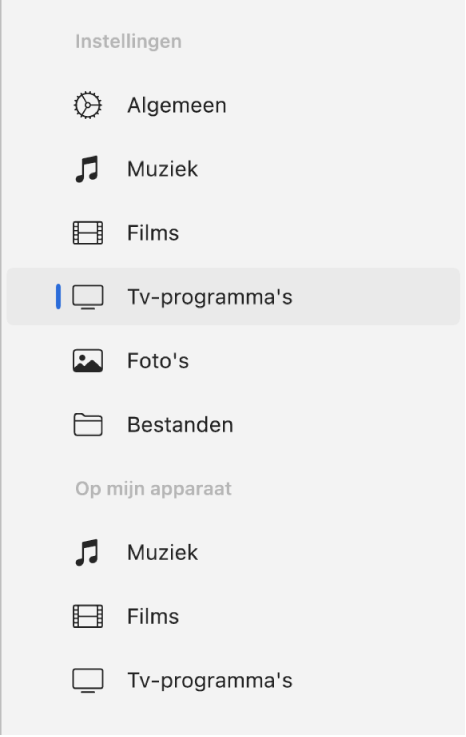 De navigatiekolom met 'Tv-programma's' geselecteerd.