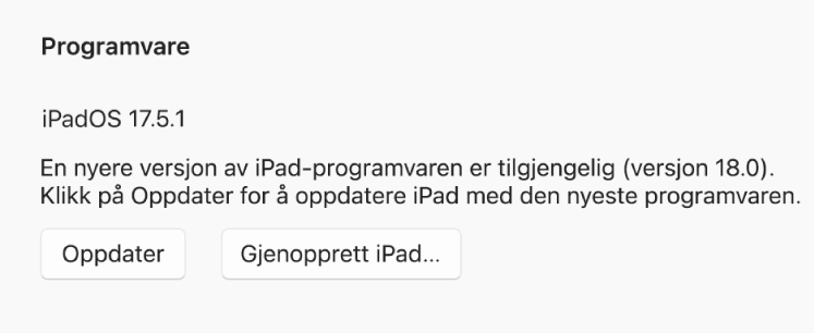 Knappen «Oppdater» vises ved siden av knappen «Gjenopprett enhet».