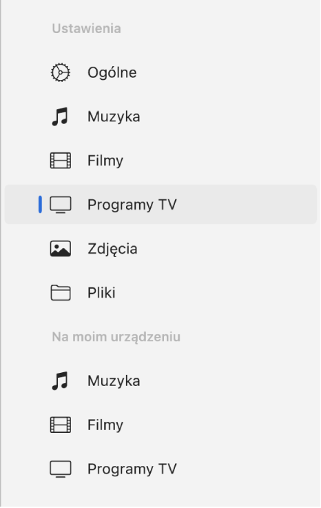 Pasek boczny z wybraną pozycją Programy TV.