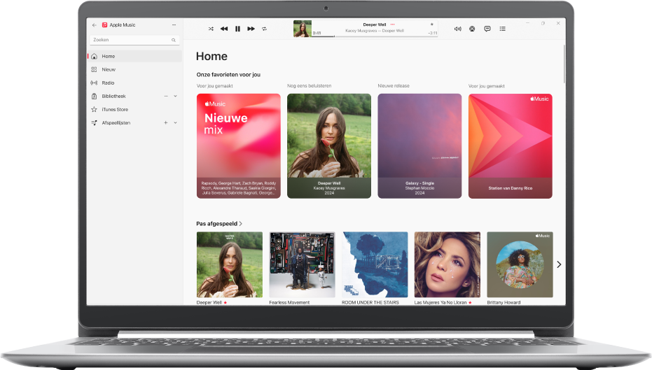 Het Apple Music-venster met 'Home' actief.