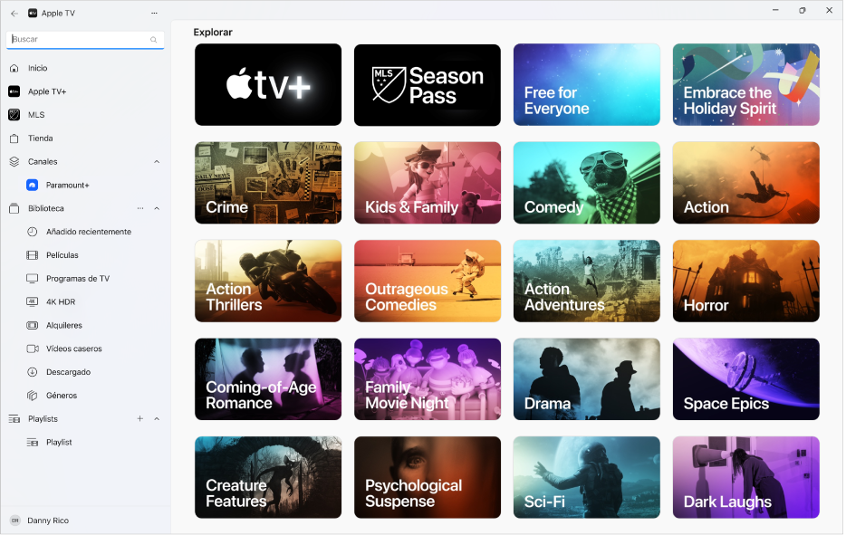 La app Apple TV con el panel Buscar abierto.