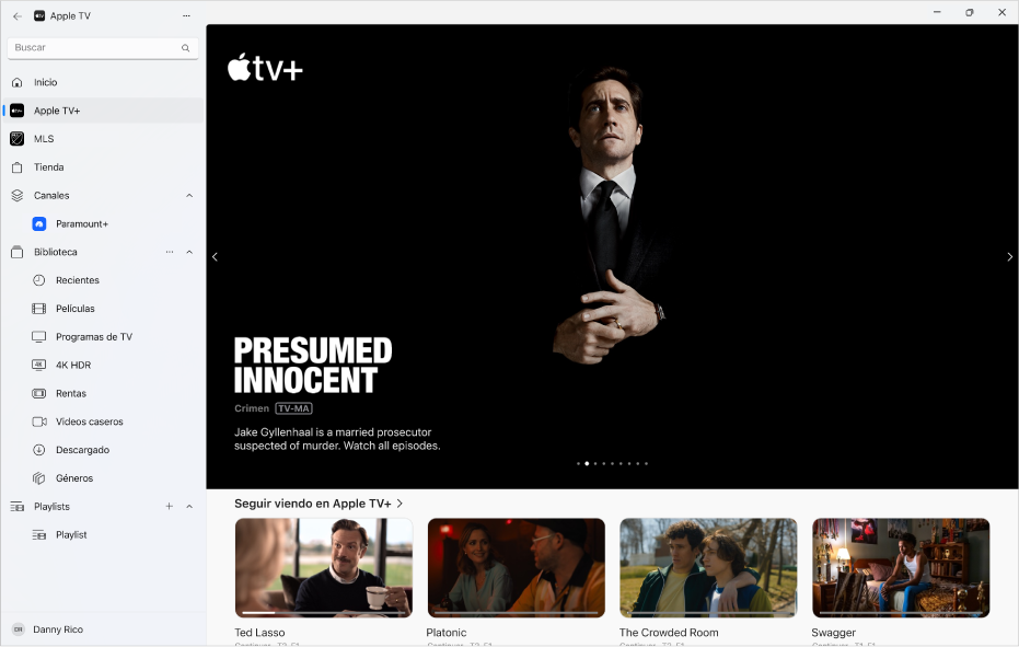 La app Apple TV con la pantalla Apple TV+ abierta.