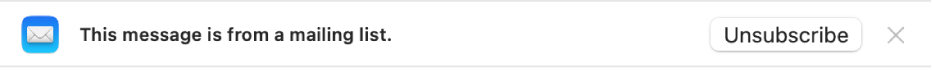 Um banner abaixo do cabeçalho da mensagem, na área de pré-visualização, indica que a mensagem é de uma lista. Um link para cancelar a assinatura está localizado à direita.