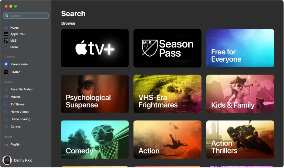 The Apple TV app with Search open.