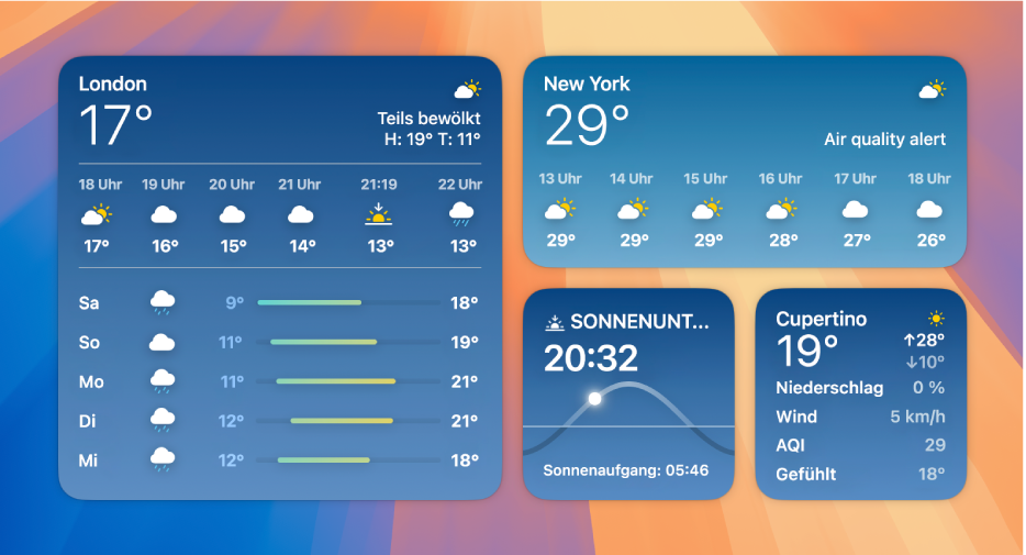 Kleine, mittlere und große Wetter-Widgets.