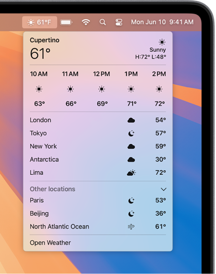 Access weather data in the menu bar.