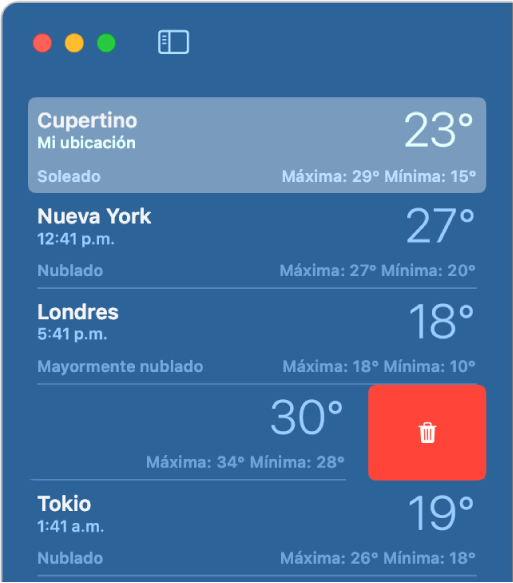 La barra lateral muestra varias ubicaciones en una lista.