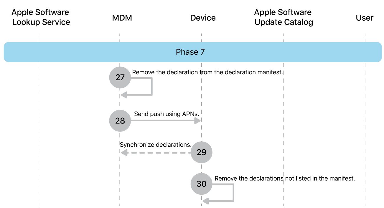 Phase 7 showing steps 27 through 30 of Apple software update enforcement.