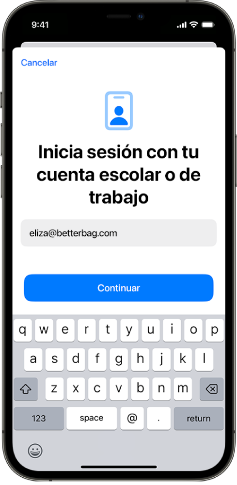 Una pantalla de iPhone mostrando la interfaz del perfil Inscripción de usuarios.