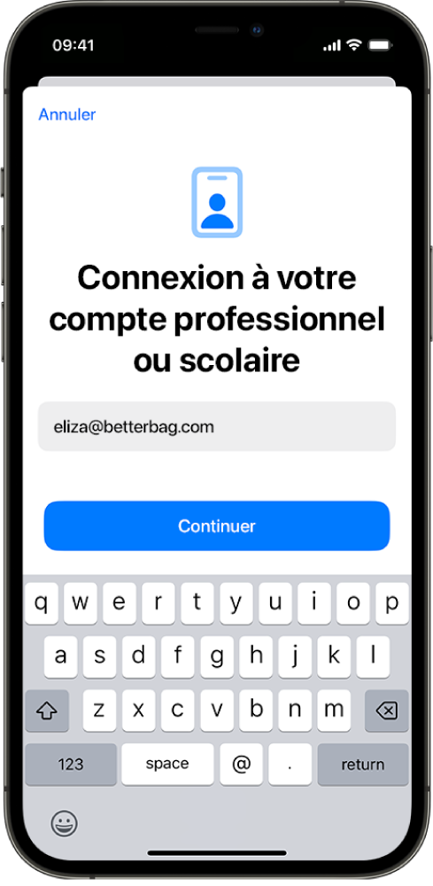 Écran d’un iPhone qui affiche l’interface de l’inscription d’utilisateurs.