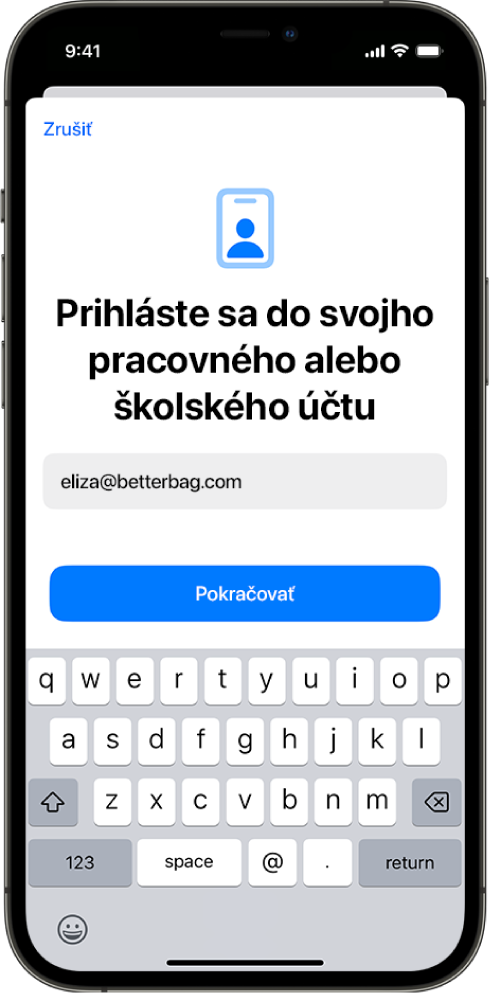 Obrazovka iPhonu s rozhraním registrácie užívateľov.