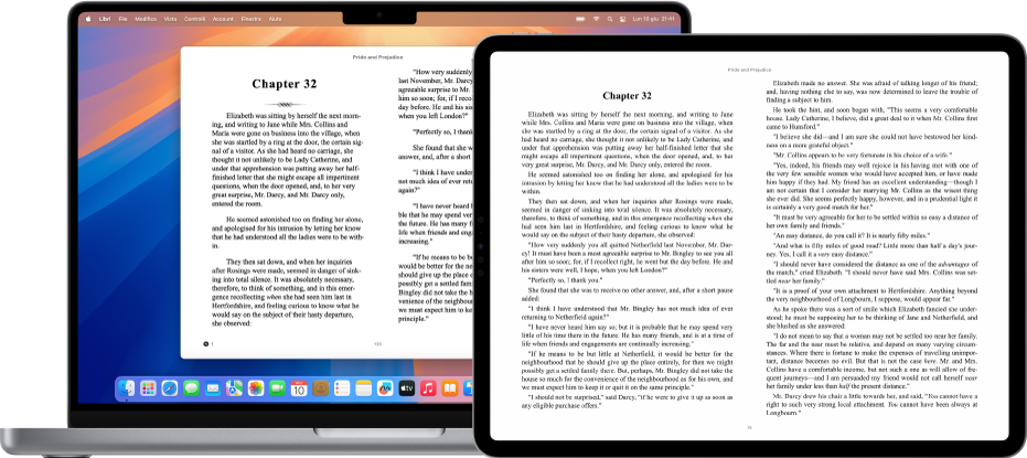 Un libro aperto sulla stessa pagina nell’app Libri su iPad e Mac.