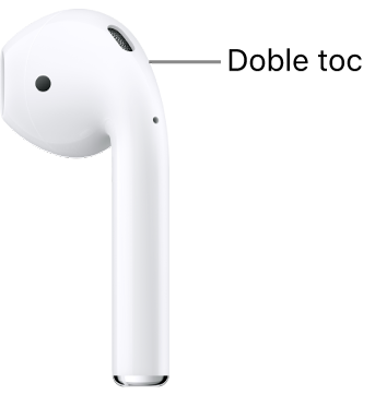 El punt on s’han de fer els dos tocs als AirPods 1 i 2, a l’extrem superior de la part allargada.