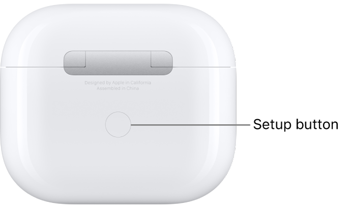 The setup button in the center of the back of the AirPods 3 charging case.