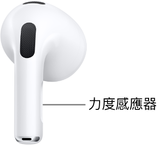 AirPods 3 力度感應器的位置，其位於每邊 AirPods 的耳筒柄上。