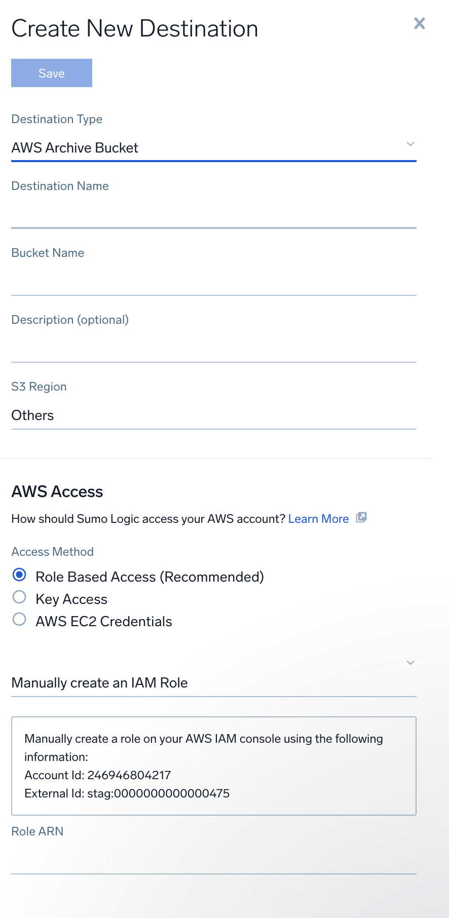 Create a New Destination dialog