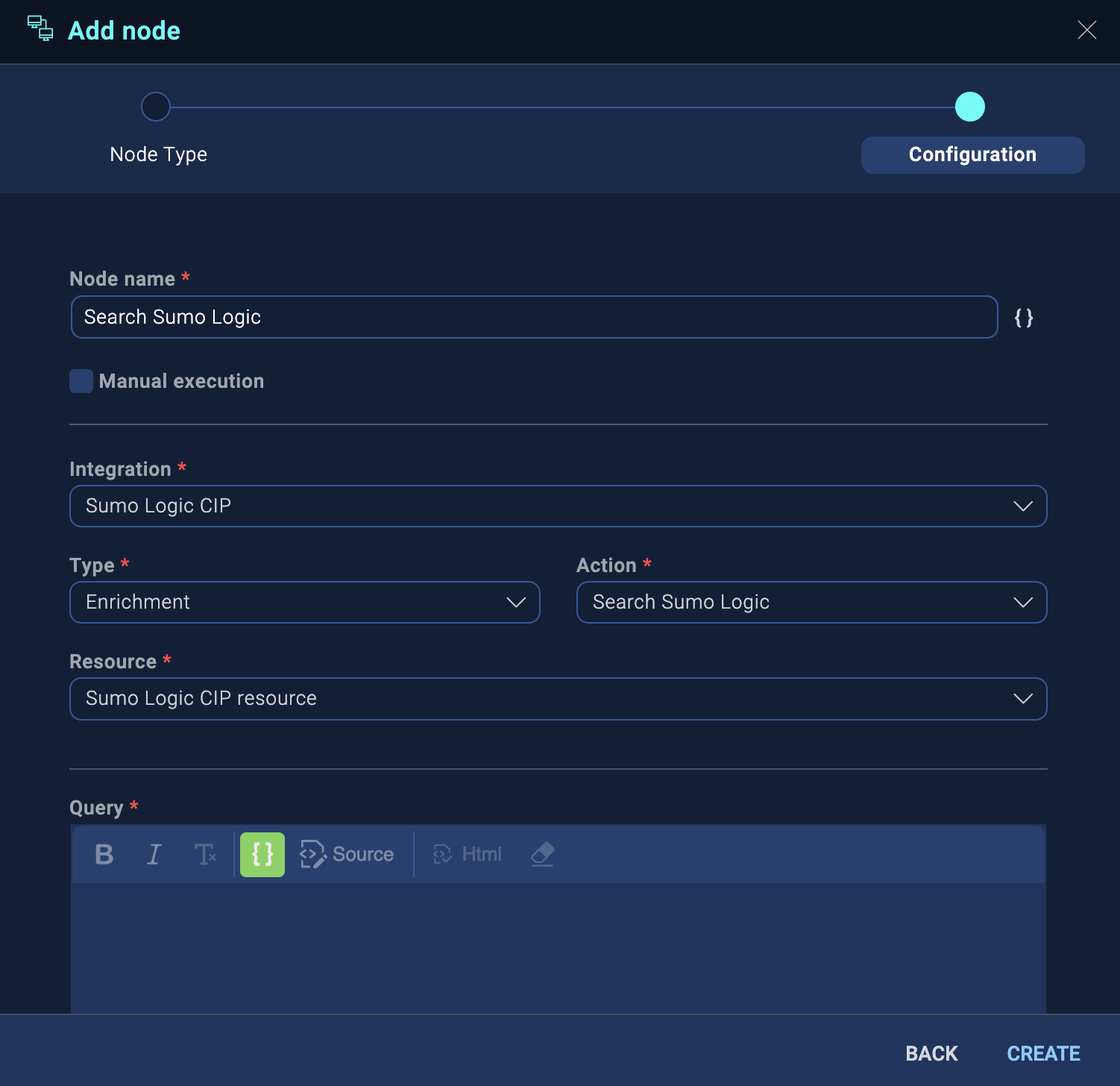 Configure action node