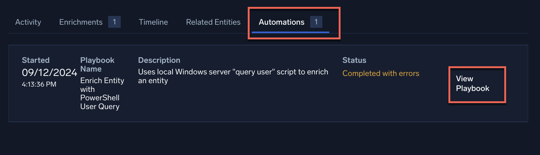 Automation on an Entity in Cloud SIEM