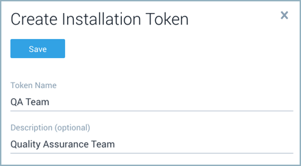 Create Installation Token panel