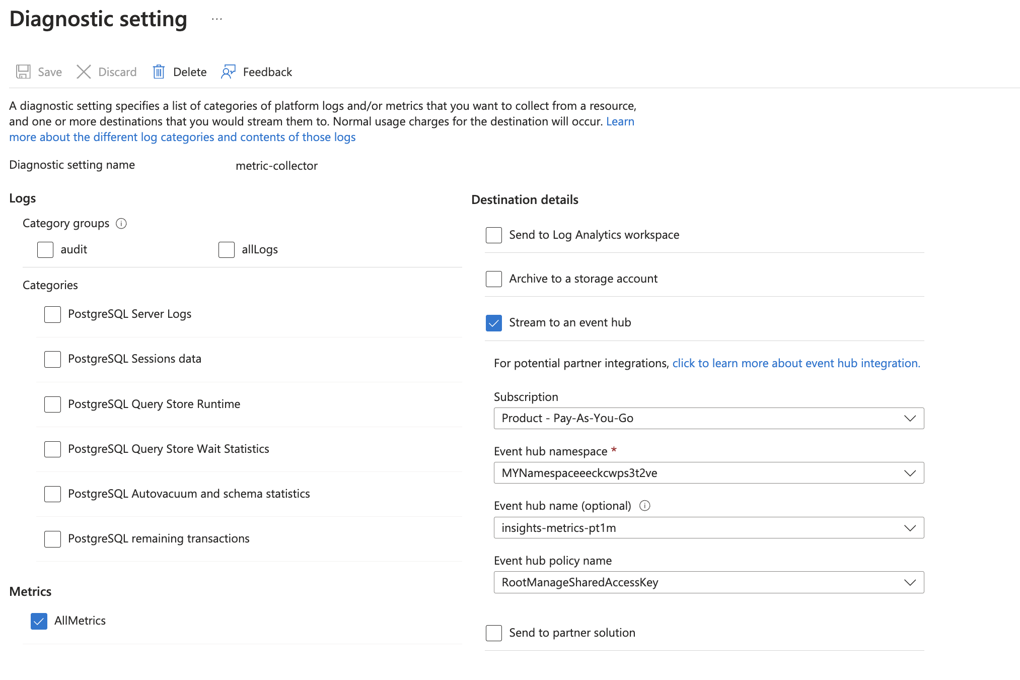 Azure flexible postgresql server metrics