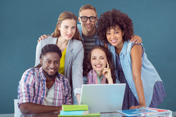 Group of designers, team with laptop