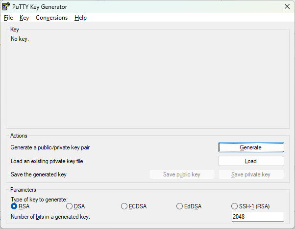 PuTTYgen Step 1