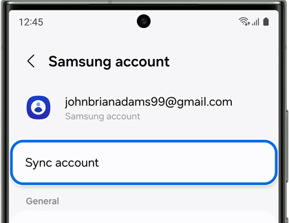 Sync account highlighted on a Galaxy phone