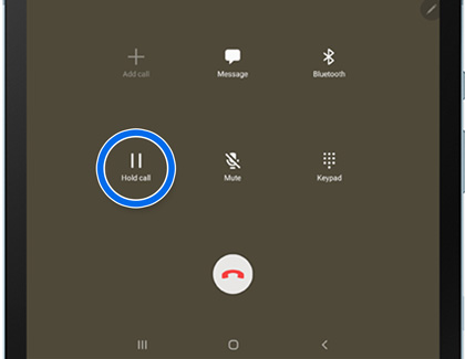 Hold call highlighted during a call on a Galaxy tablet