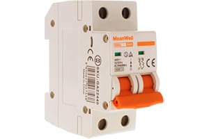 MeanWell Interruptor magnetotérmico Curvo B, 2P 6kA, 2 módulos DIN, Miniature Circuit Breaker, MCB 2P B40 40A