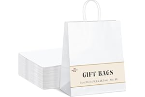 Switory Bolsa de papel Kraft de 50 piezas, bolsa de regalo de compras blanca de 13x9,5x20cm con asas retorcidas para el favor